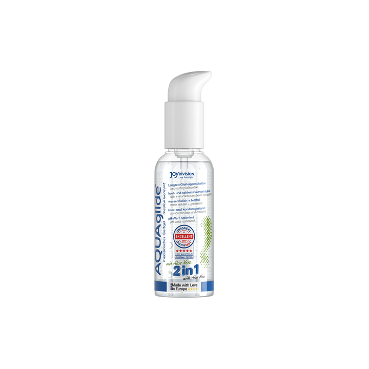 Aquaglide 2in1 lubricant bottle on a white background