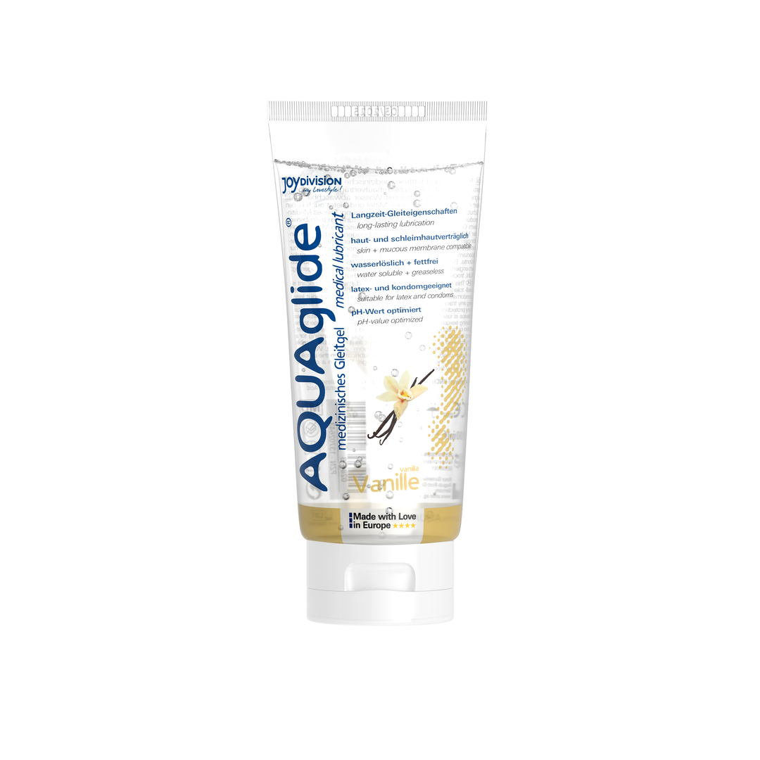 Aquaglide lubricant tube on a white background
