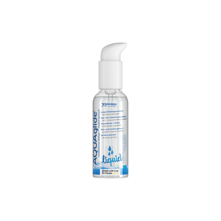 Aquaglide liquid lubricant bottle on a white background