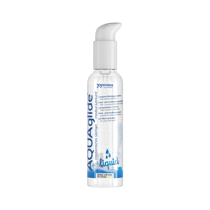 Aquaglide liquid lubricant bottle on a white background