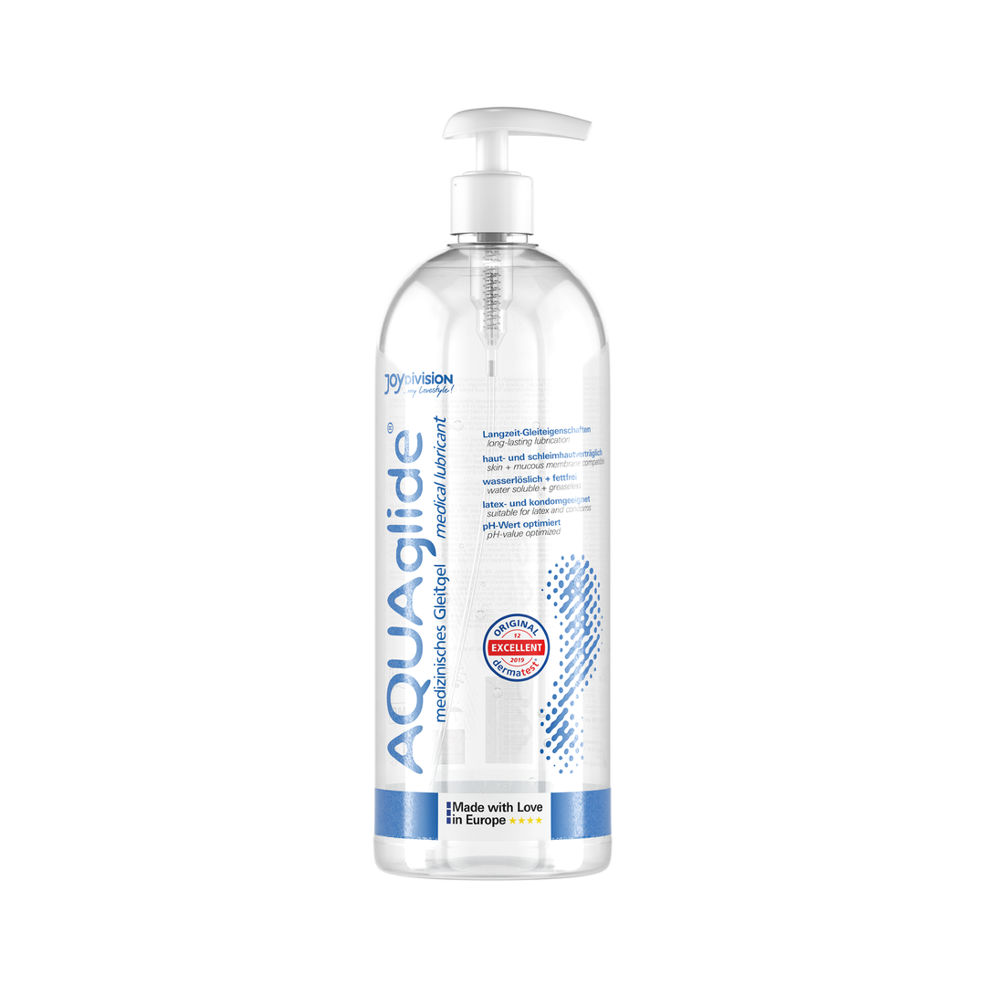 Aquaglide lubricant bottle on a white background