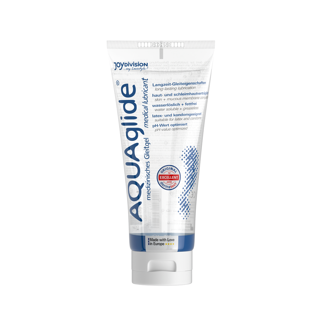 Aquaglide lubricant tube on a white background