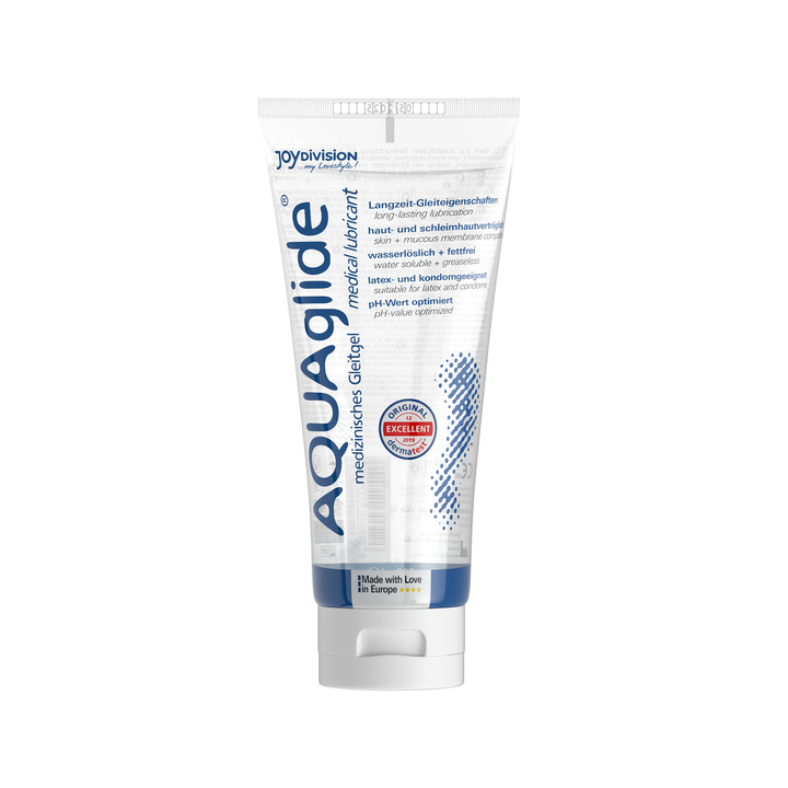 Aquaglide lubricant tube on a white background
