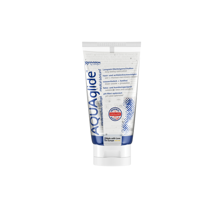Tube of Aquaglide lubricant on a white background