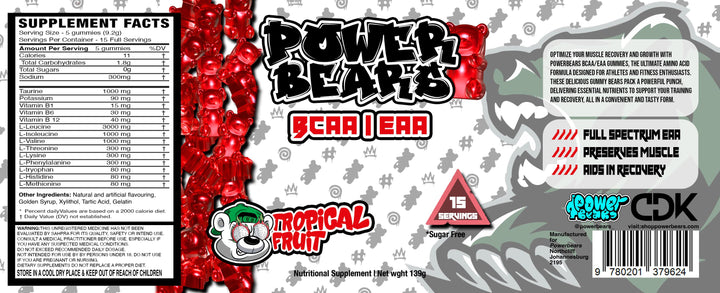 PowerBears BCAA/ EEA Tropical Fruit Gummies - 139g