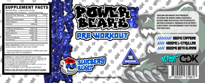 PowerBears Pre Workout Bluberry Blast Gummies - 139g