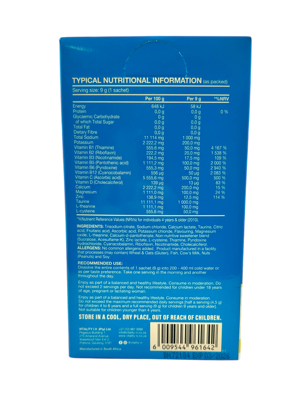 Vitality I.V. Hydration Drink Mix Lemon - 24 Sachets